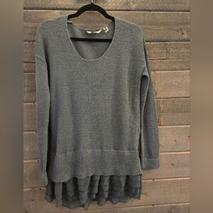 Soft Surroundings Provence Wool Sweater Ruffle Hem Scoop Neck Small Tunic